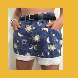 vintage thrifted space sun & moon & star shorts